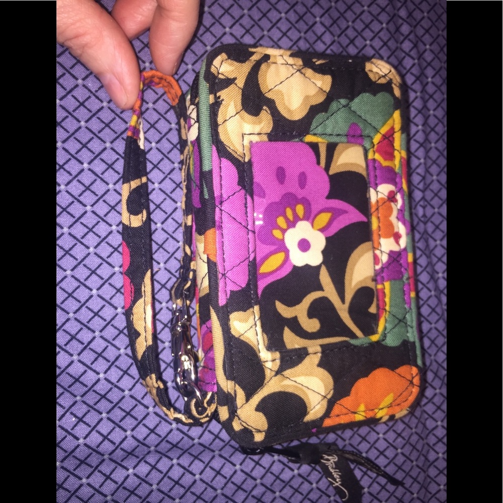 Vera Bradley’s Zip Around Floral Wristlet w Snap In Back, Pink, Orange, EUC
